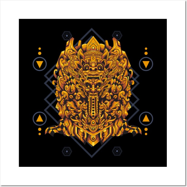 Barong Rangda Yellow Color Sacred Geometry Wall Art by Marciano Graphic